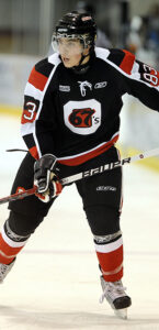 Image of Sean Monahan in a 67's uniform on the ice at TD Place