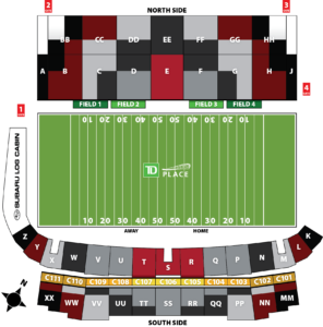 Graphic image showing the 2020 stadium seating chart