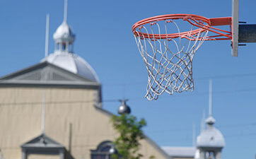 basketball net with the Aberdeen Pavilion in the background