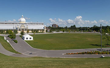 Image of the Great Lawn with the Aberdeen Pavilion in the background at TD Place.