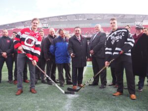 Outdoor Game announcement Ottawa 67's vs Olympiques on the field at TD Place