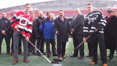 Outdoor Game announcement Ottawa 67's vs Olympiques on the field at TD Place