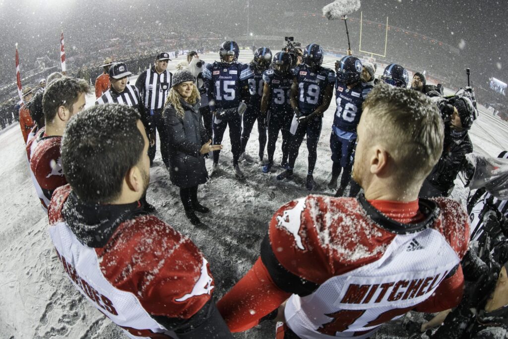 coin toss during the 105th Grey Cup Game Toronto vs Calgary