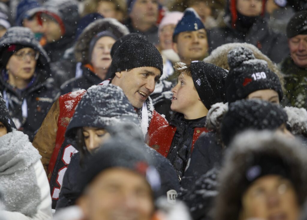 Justin Trudeau as a fan at the 105th Grey Cup Game