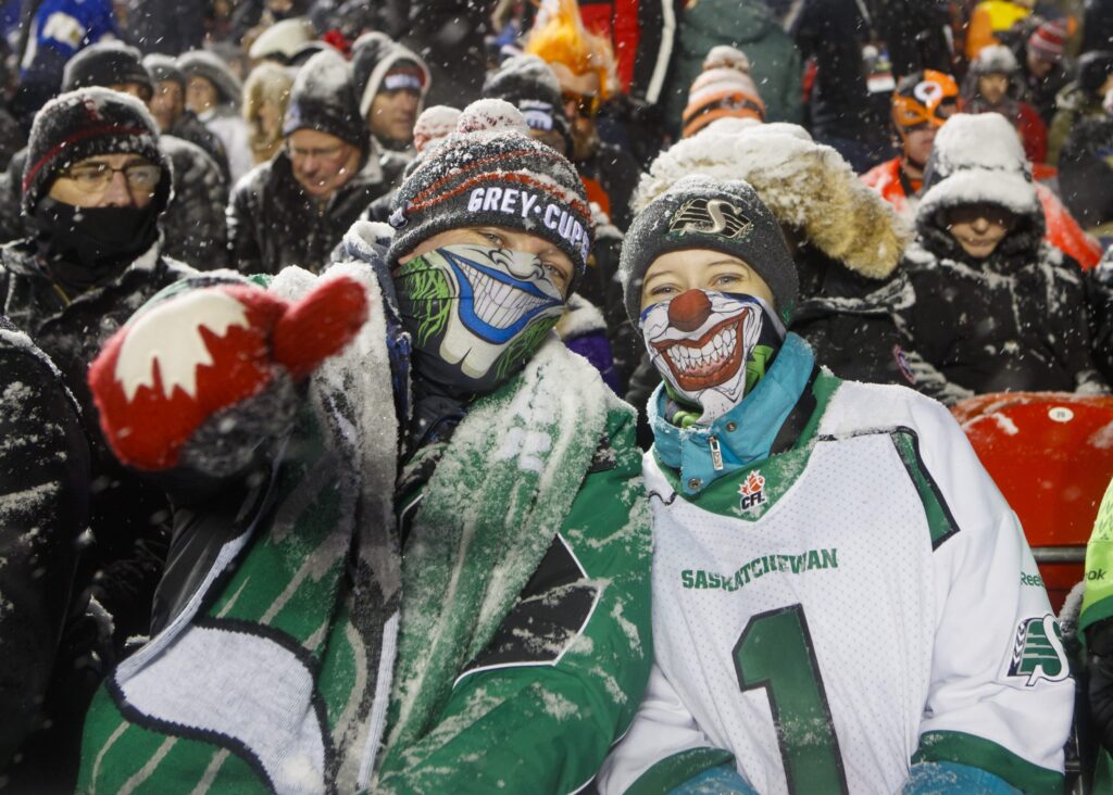 fans at the 105 Grey Cup game celebrating