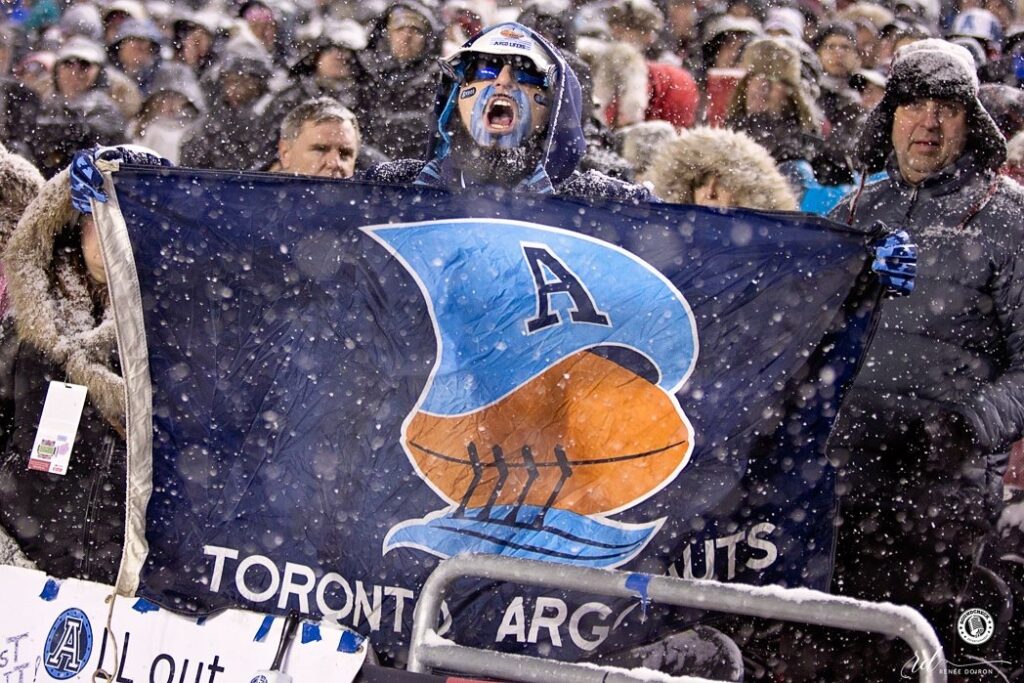 Argos fans during the Grey Cup game celebrating