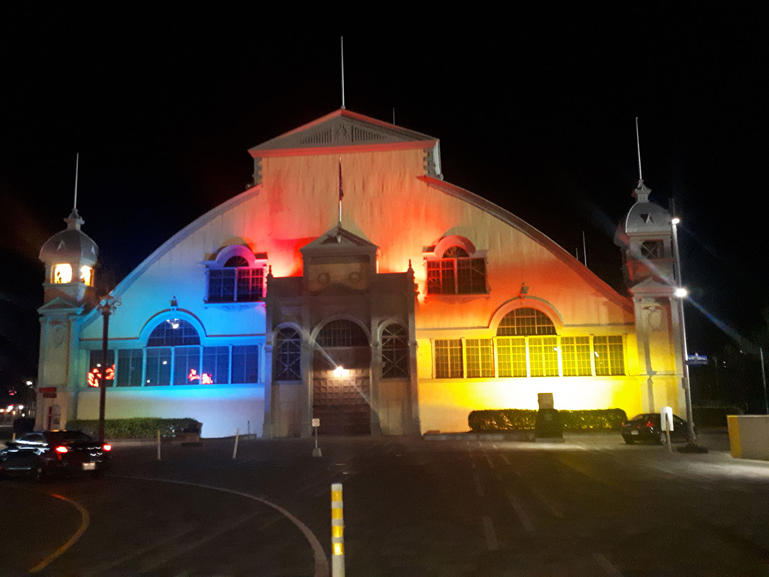 Aberdeen Pavillion lit up with rainbow lights
