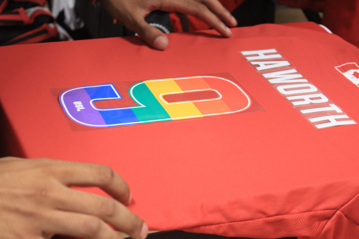 Carl Haworth's number 9 Pride jersey