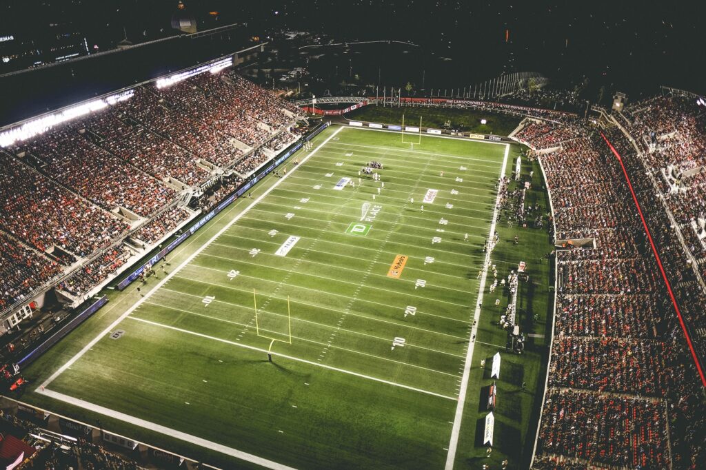 Aerial image of a REDBLACKS game from Bank Street side