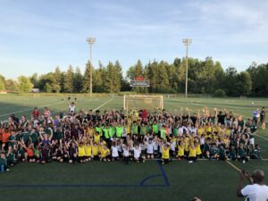 Image of a group shot of kids after training with the Ottawa Fury FC