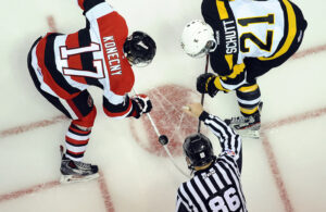face off at a 67's game from directly above the face off