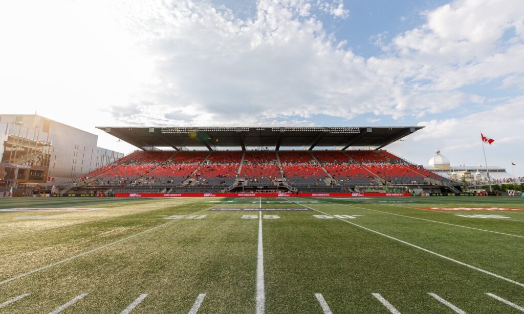 Image of the inside of the stadium at TD Place facing the North side