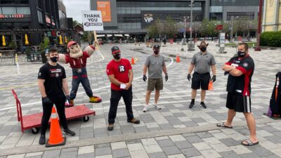 REDBLACKS players, staff and Big Joe at Lansdowne