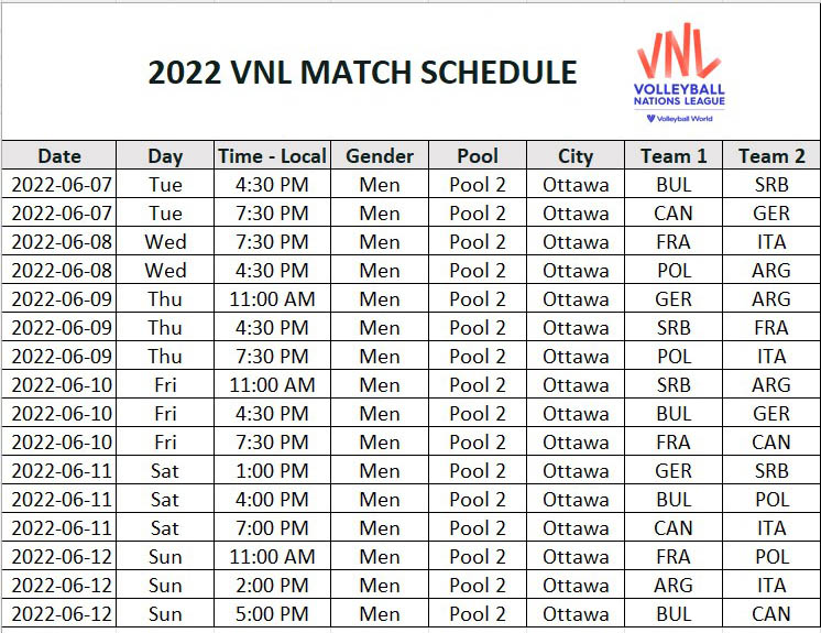 6VNL Schedule