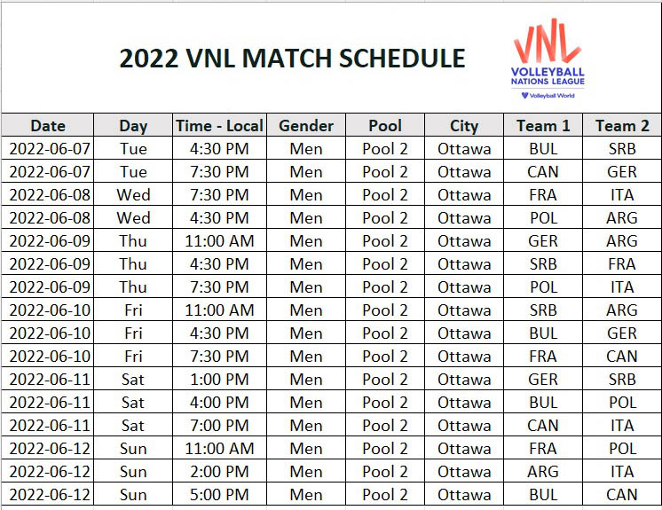 6VNL Schedule