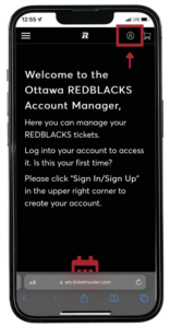 mobile phone with ticketmaster screen