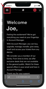 mobile phone with ticketmaster screen