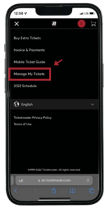 mobile phone with ticketmaster screen