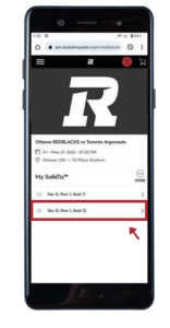 mobile phone with ticketmaster screen