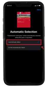 mobile phone with ticketmaster screen