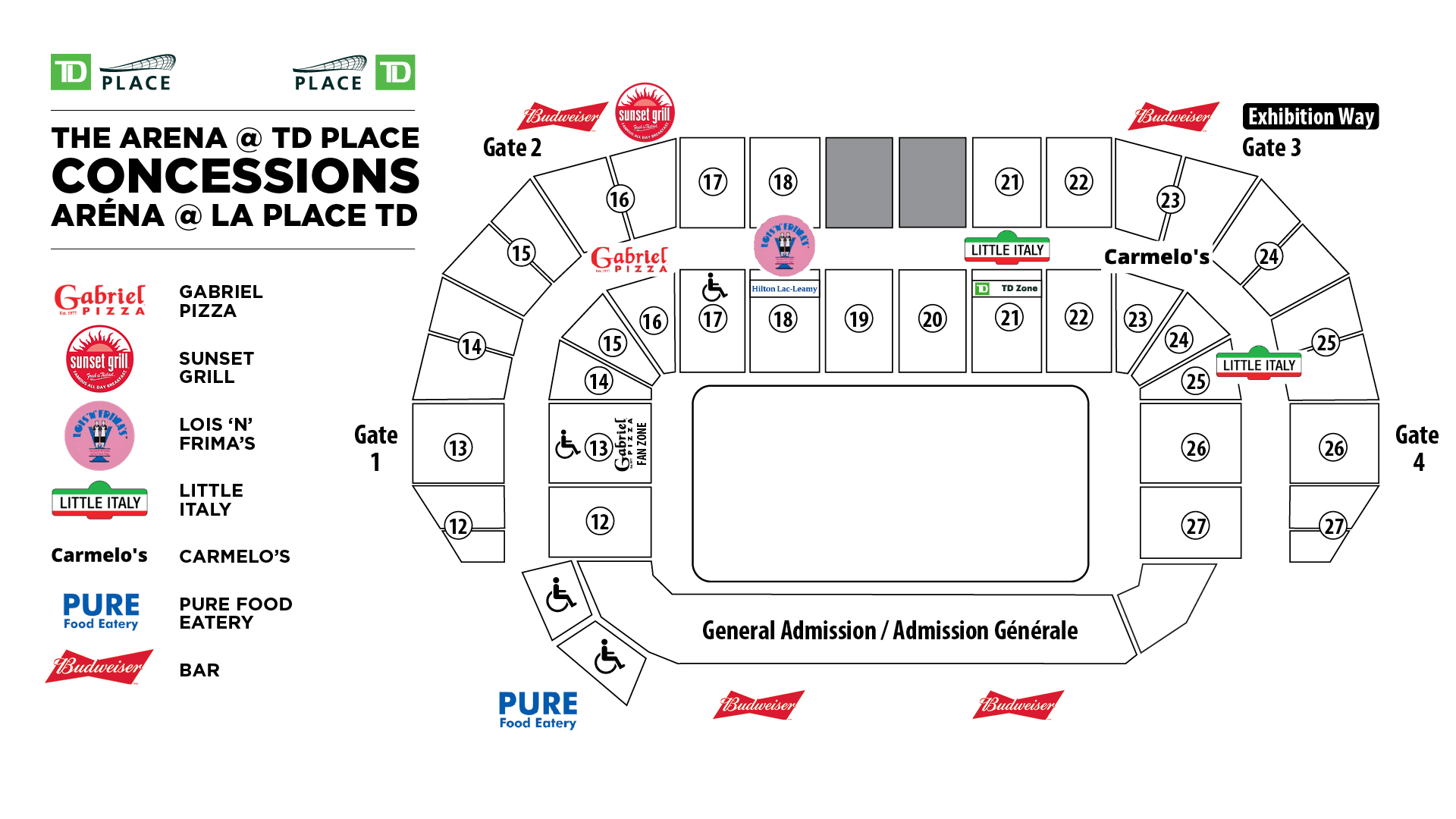 Arena Concessions Map at TD Place