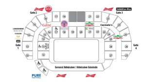 Arena Concessions Map at TD Place including the locations of restaurants, gates and bars.