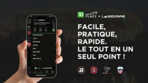 A hand showing a phone with TD Place Lansdowne APP