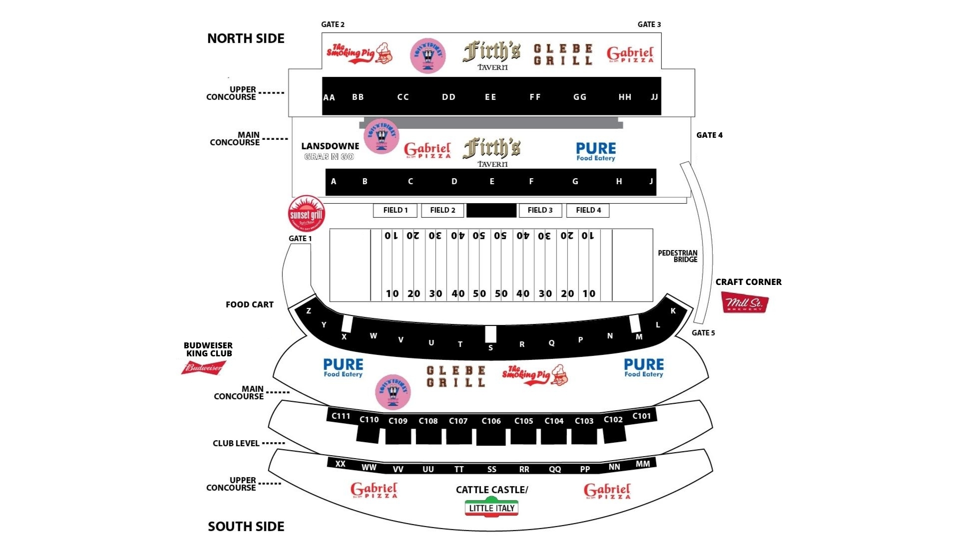 Map with the Concessions at The Stadium