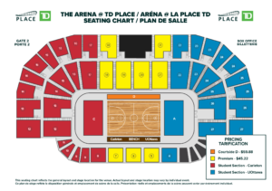 Seating Map for Capital Hoops game in 2023 at TD Place